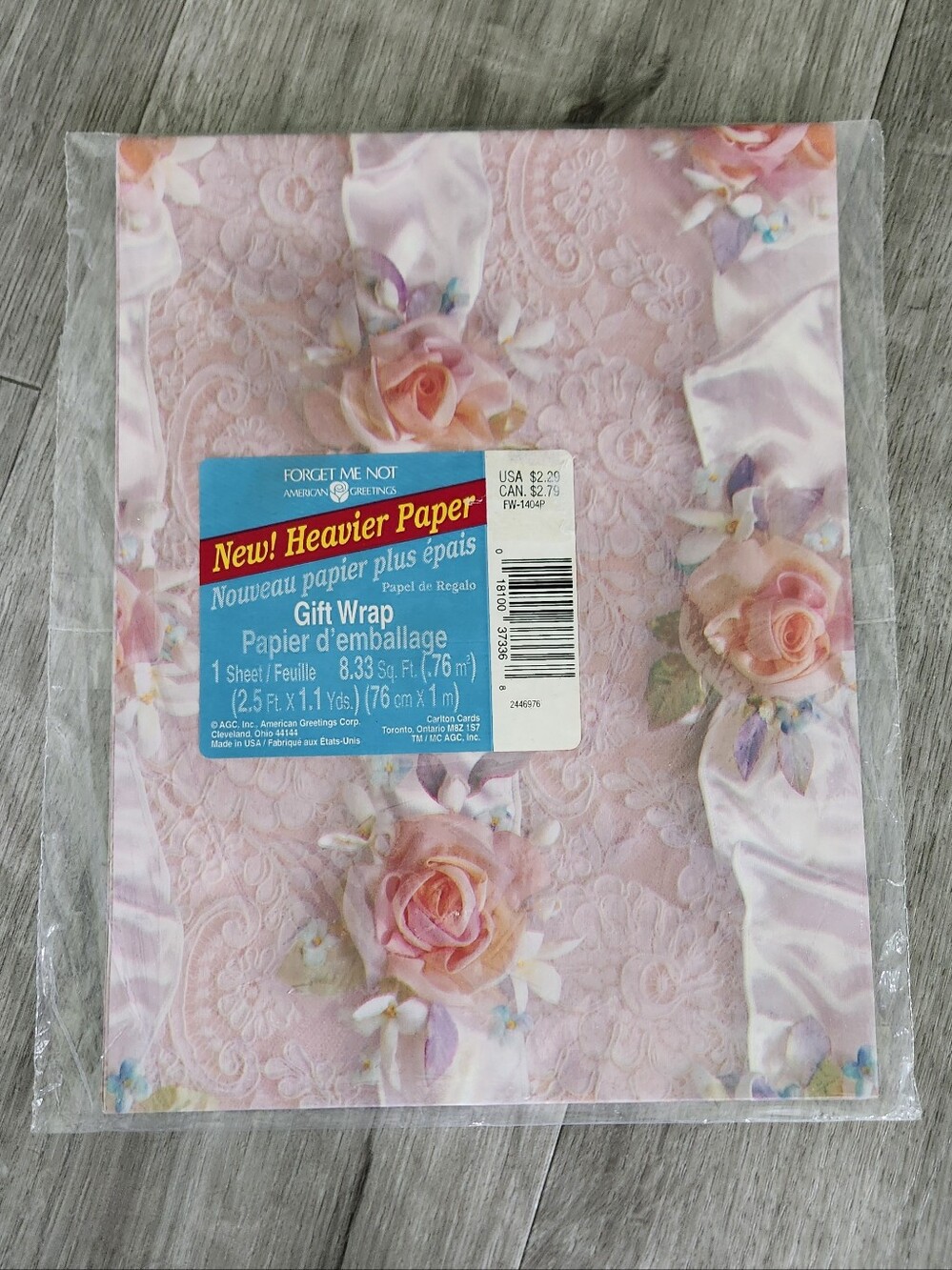 Vintage American Greetings 1 Sheet Wrapping Paper Floral Lace Wedding 8.3 SqFt